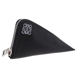 LOEWE Anagram Coin Purse Leather Black Silver Auth 196648M Black Silvery