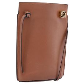LOEWE Dice Pocket Shoulder Pouch Leather Brown Auth ka5746 Marrom