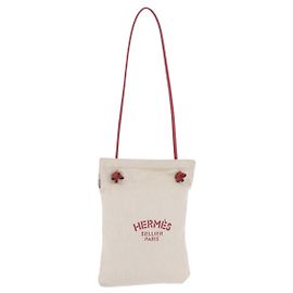 Hermès HERMES Aline PM Shoulder Bag Canvas Beige Red Auth 198647A Red Beige