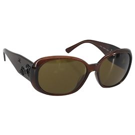 Occhiali da sole CHANEL Camelia Plastica Marrone CC Auth 198827 Marrone