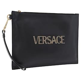 VERSACE Clutch-Tasche aus Leder Schwarz Gold Auth BA15138A Schwarz Golden