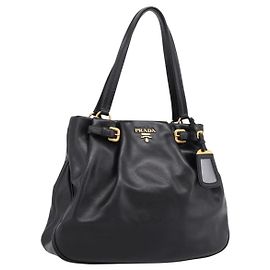 Borsa Tote PRADA in pelle di vitello Nero Oro Auth am12245SAM Nero D'oro