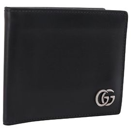 GUCCI GG Marmont Compact Wallet Leather Black Silver 428725 Auth 198795A Noir Argenté