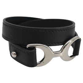 Hermès Bracciale HERMES Papan Pelle Nero Argento Auth 195944M Nero Argento