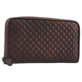 BOTTEGA VENETA Round Long Wallet Leather Brown Auth am12343V Brown