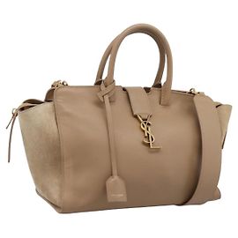 Bolsa de mão SAINT LAURENT Downtown Cabas em couro 2way Beige Gold Auth 197207V Bege Dourado