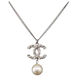Collar CHANEL COCO Metal Plata CC Auth 198854V Plata