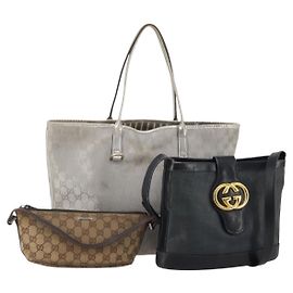 Borsa a mano GUCCI GG Canvas PVC Set da 3 Nero Beige Argento Auth 190003 Nero Argento Beige