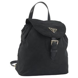 PRADA Quilted Backpack Nylon Black Gold Auth 192534 Black Golden
