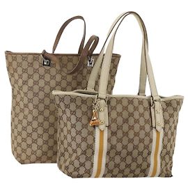 GUCCI Borsa Tote GG Canvas Sherry Line Set da 2 Beige Auth 193567 Beige