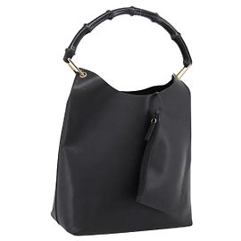 Bolsa de Ombro GUCCI Bamboo em Couro Preto e Dourado 001 1013 1881 Auth ka5766 Preto Dourado