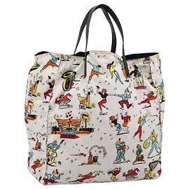 Borsa Tote PRADA Nylon Ivory Black Auth 198485A Nero Crudo