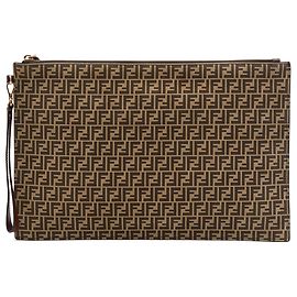 Pochette plate Fendi Large Zucchino en daim marron Marron
