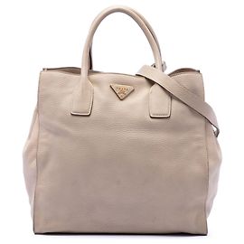 Sac cabas convertible ouvert Prada Vitello Daino Beige Beige