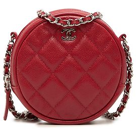 Clutch redonda matelassê em couro caviar vermelho Chanel com corrente e alça transversal Vermelho