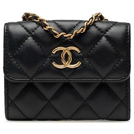 Black Chanel CC gesteppte Lammleder Kartenhalter Crossbody Bag Schwarz