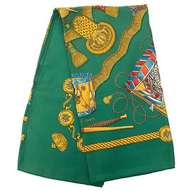 Lenço de seda Hermès Les Tambours Verde 90 Scarves Verde