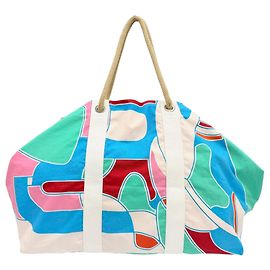 Blue Hermès Printed Canvas Drapeaux Au Vent Travel Bag Blue