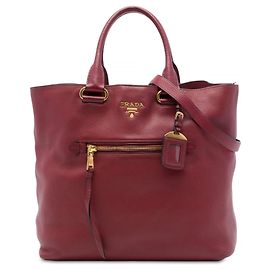 Sacola Tote Conversível Aberta Prada Vitello Daino Vermelha Vermelho
