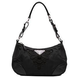 Bolsa de ombro Prada em Tessuto Passamaneria com acabamentos em couro Cervo Antik preto Preto