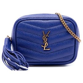 Bolsa Lou Camera Bag Monogram Baby Chevron Grain De Poudre Azul Saint Laurent Azul