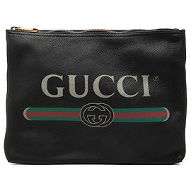 Clutch Portfolio Gucci Medium in pelle di vitello nera con logo Nero