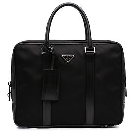 Black Prada Saffiano Trimmed Tessuto Business Bag Black