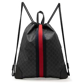 Black Gucci GG Supreme Web Drawstring Backpack Black