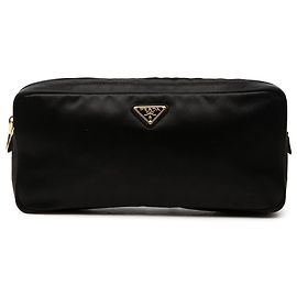 Borsa Clutch Prada in raso nero con zip multiple Nero