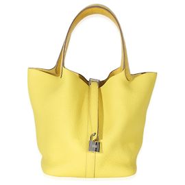 Hermès Lime Mimosa Clemence Niloticus Crocodile Touch Picotin Lock 22 PHW Amarillo