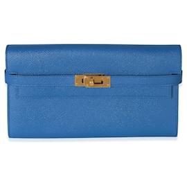Carteira Hermès Kelly Longue em couro Epsom Bleu Hydra GHW Azul