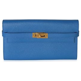 Hermès Bleu Hydra Epsom Kelly Longue Wallet GHW Blue
