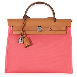 Hermès Rose Azalee Natural Vache Hunter Toile Herbag Zip 31 PM PHW Rosa