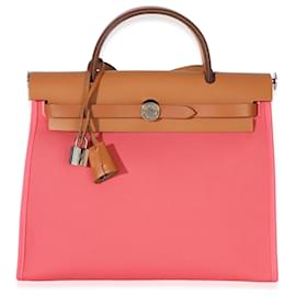 Hermès Rose Azalee Natural Vache Hunter Toile Herbag Zip 31 PM PHW Rose