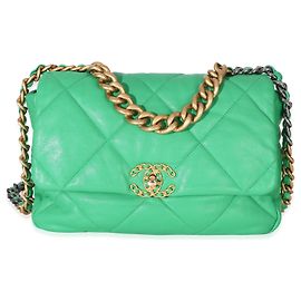 Bolsa de aba Chanel 19 Large em pele de cordeiro acolchoada verde Chanel Verde