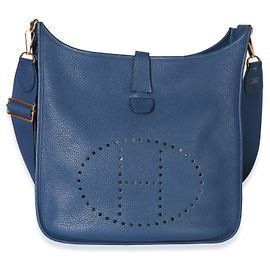 Hermès Blue Agate Clemence Evelyne 33 GM GHW Bleu