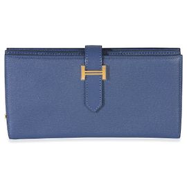 Portefeuille Hermès Bearn en Chevre Mysore Bleu Brighton GHW Bleu