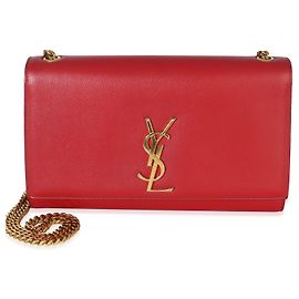 Borsa a catena Kate Medium Saint Laurent Red Grain De Poudre Rosso