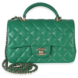 Sac Chanel Mini Top Handle Rectangular Flap en agneau matelassé vert Vert