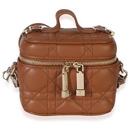 Christian Dior Brown Lambskin Cannage Micro Lady Dior Vanity Case Brown