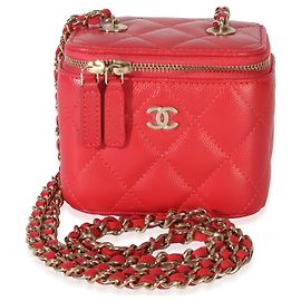 Mini Vanity Case Chanel en cuir caviar matelassé rouge Rouge