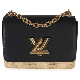 Borsa a tracolla Louis Vuitton Twist MM in pelle di vitello e rafia nera Nero