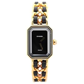 Chanel Premiere L AG70349 GP & Leather QZ Uhr mit schwarzem Zifferblatt Schwarz
