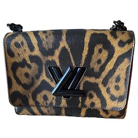 Sac à main Louis Vuitton Twist MM Cat Print Marron Marron Noir Imprimé léopard