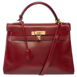 Hermès Sac HERMES Kelly 32 en Cuir Bordeaux - 103788 Bordeaux