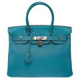 Hermès HERMES Birkin 30 Bag in Blue Leather - 103813 Blue