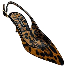 Zapatos Slingback Dolce & Gabbana de pelo de ternera con estampado animal Tan / Black Camello