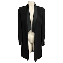 Chanel Wollmantel im Smoking-Stil mit schwarzem Seidensatin-Besatz und CC-Logo-Kugelknöpfen Schwarz