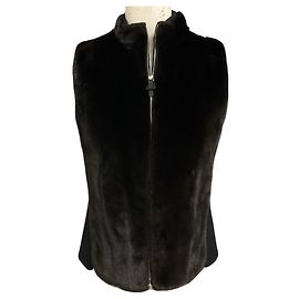 Hermès Colete de cashmere preto com fecho frontal Hermes com detalhes em pele de vison castanha e couro de vitela Preto