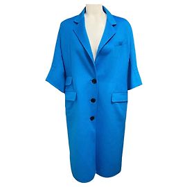 Christian Dior Blue Button Front Wool and Angora Coat Blue